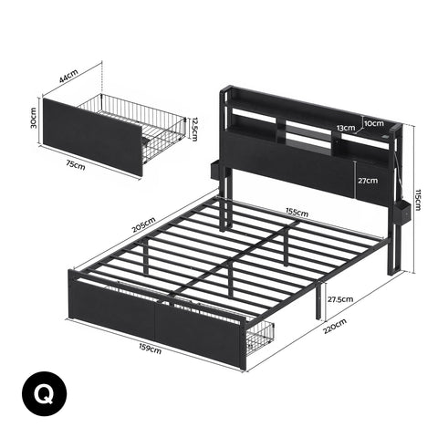 Artiss Bed Frame Queen with Charging Station Storage Organizer Drawers LED ZAC
