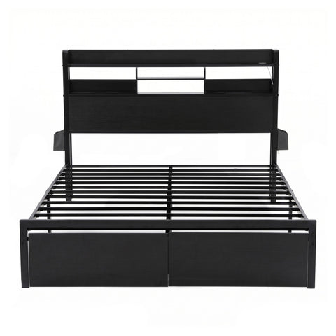 Artiss Bed Frame Queen with Charging Station Storage Organizer Drawers LED ZAC