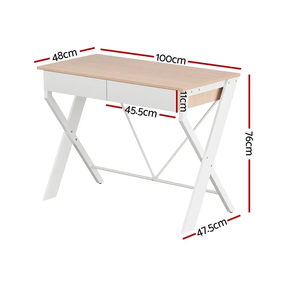Artiss Computer Desk Drawer Oak 100CM Chez Guru