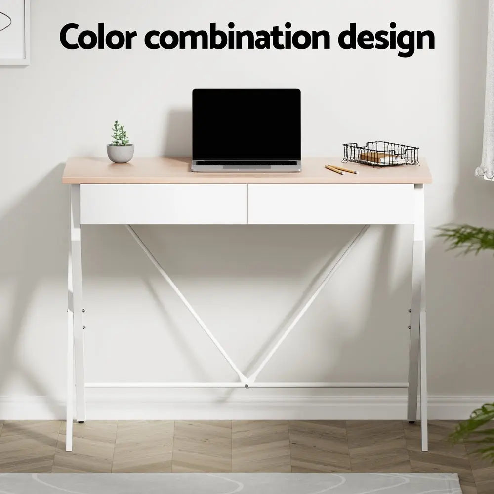 Artiss Computer Desk Drawer Oak 100CM Chez Guru