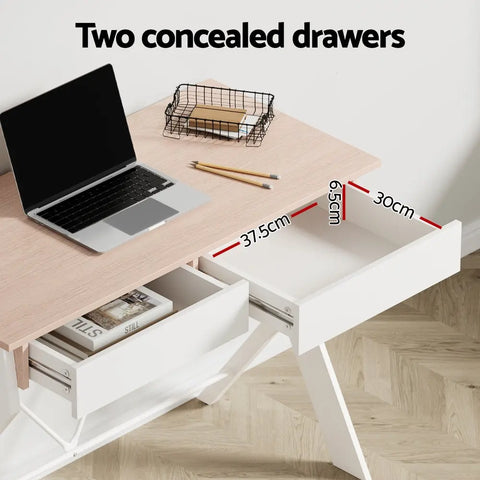 Artiss Computer Desk Drawer Oak 100CM Chez Guru