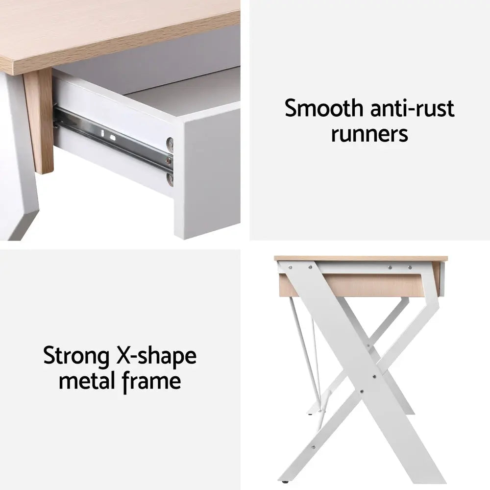 Artiss Computer Desk Drawer Oak 100CM Chez Guru