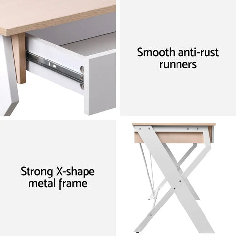 Artiss Computer Desk Drawer Oak 100CM Chez Guru