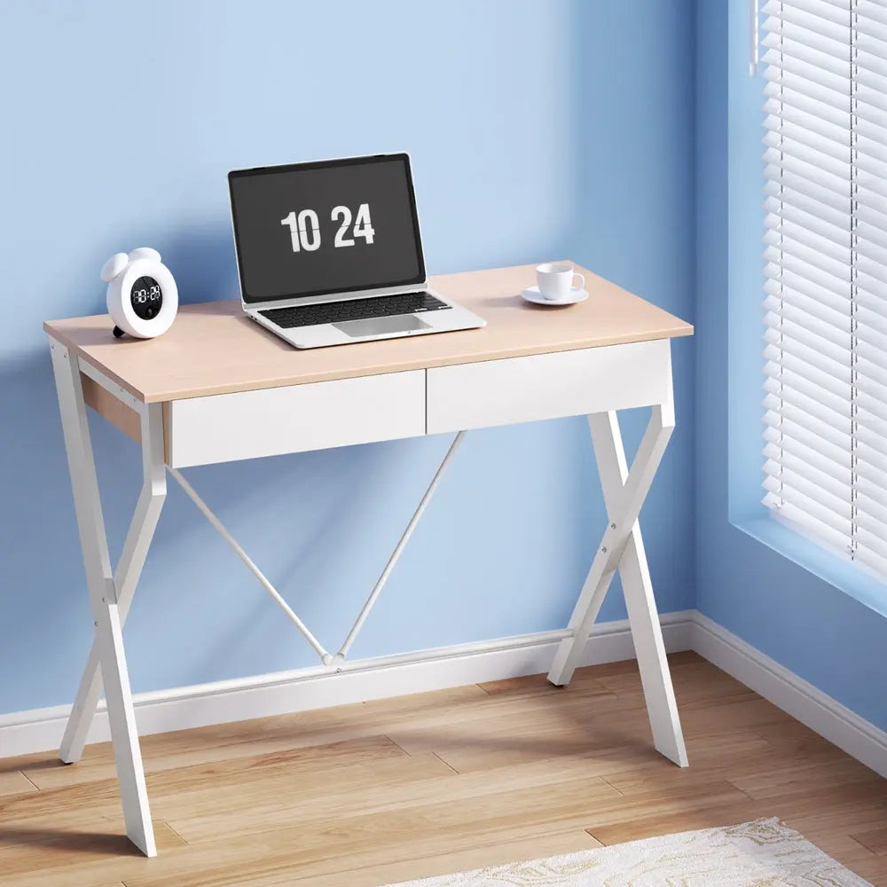 Artiss Computer Desk Drawer Oak 100CM Chez Guru