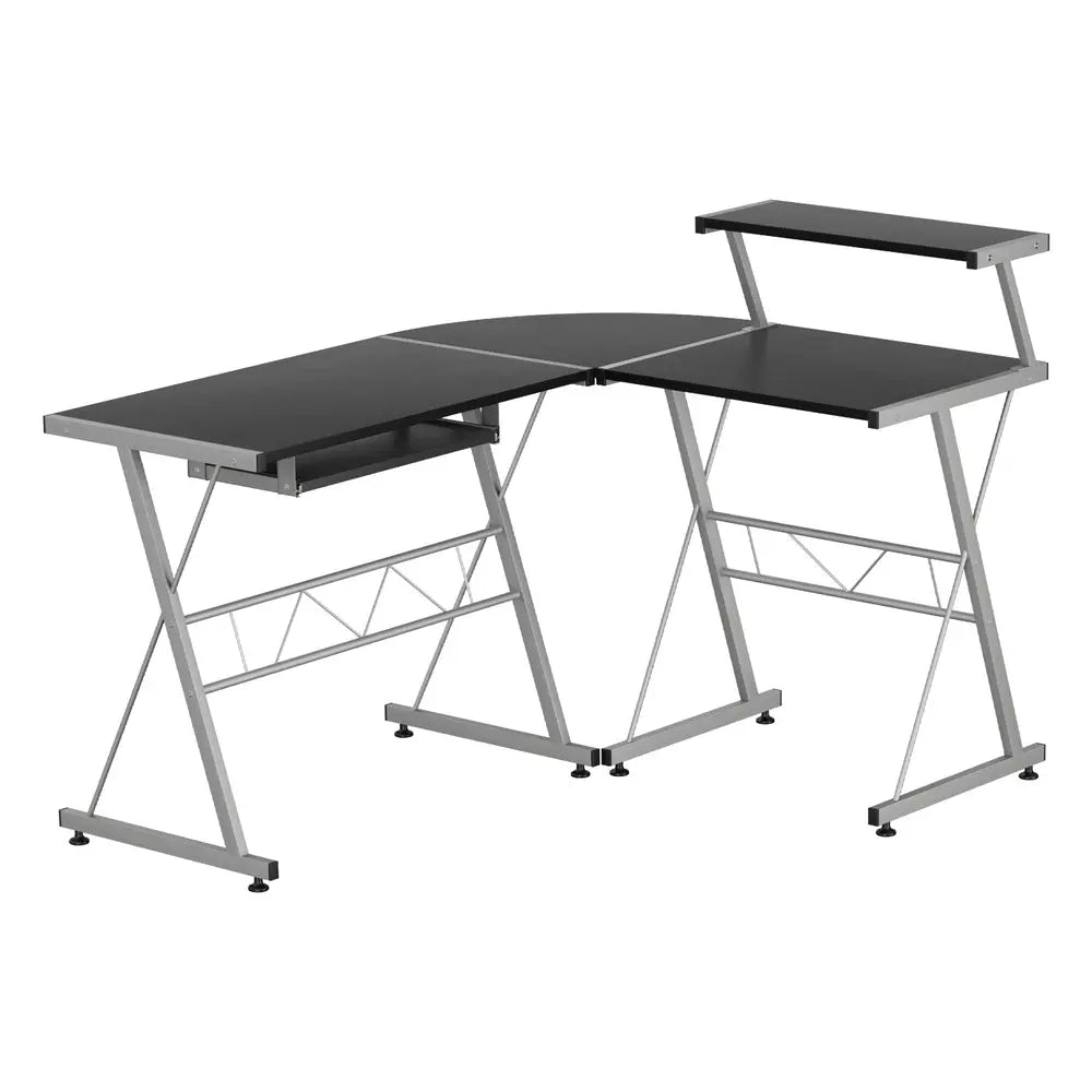 Artiss Computer Desk L-Shape Keyboard Tray Shelf Black Chez Guru