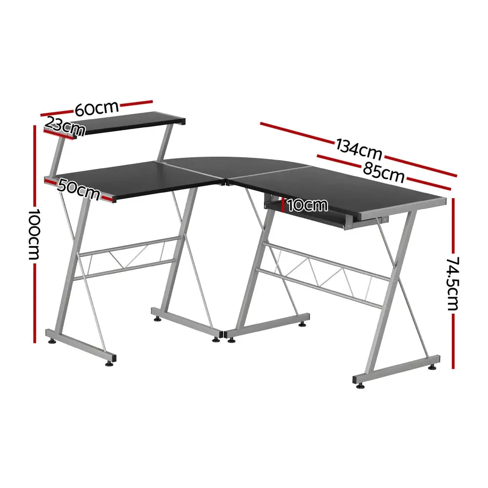 Artiss Computer Desk L-Shape Keyboard Tray Shelf Black Chez Guru