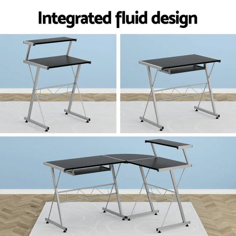 Artiss Computer Desk L-Shape Keyboard Tray Shelf Black Chez Guru