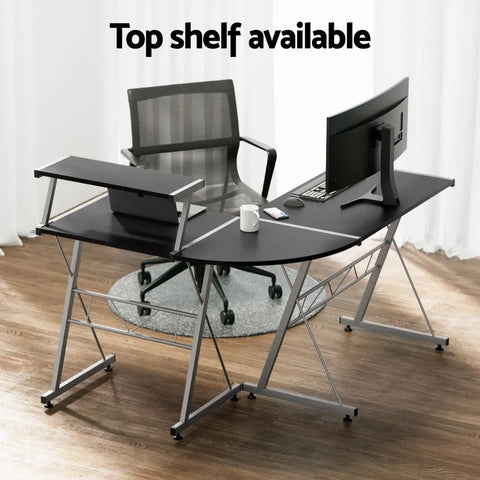 Artiss Computer Desk L-Shape Keyboard Tray Shelf Black Chez Guru