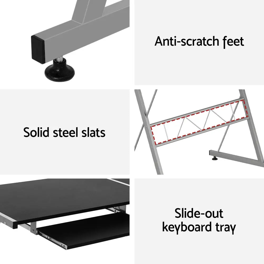 Artiss Computer Desk L-Shape Keyboard Tray Shelf Black Chez Guru