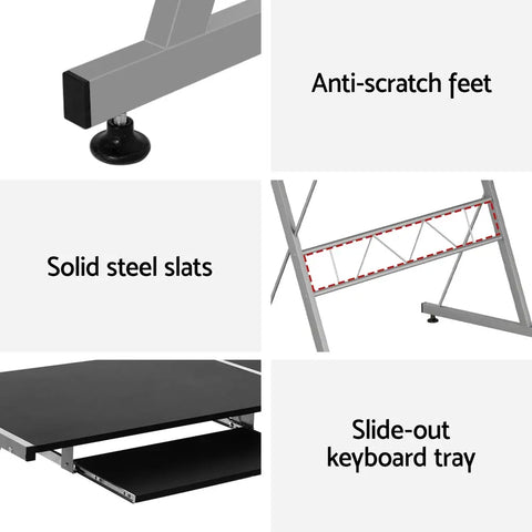 Artiss Computer Desk L-Shape Keyboard Tray Shelf Black Chez Guru
