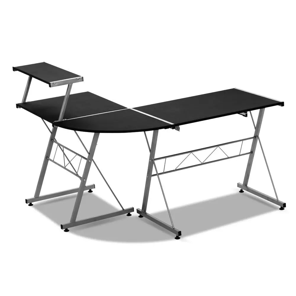 Artiss Computer Desk L-Shape Keyboard Tray Shelf Black Chez Guru