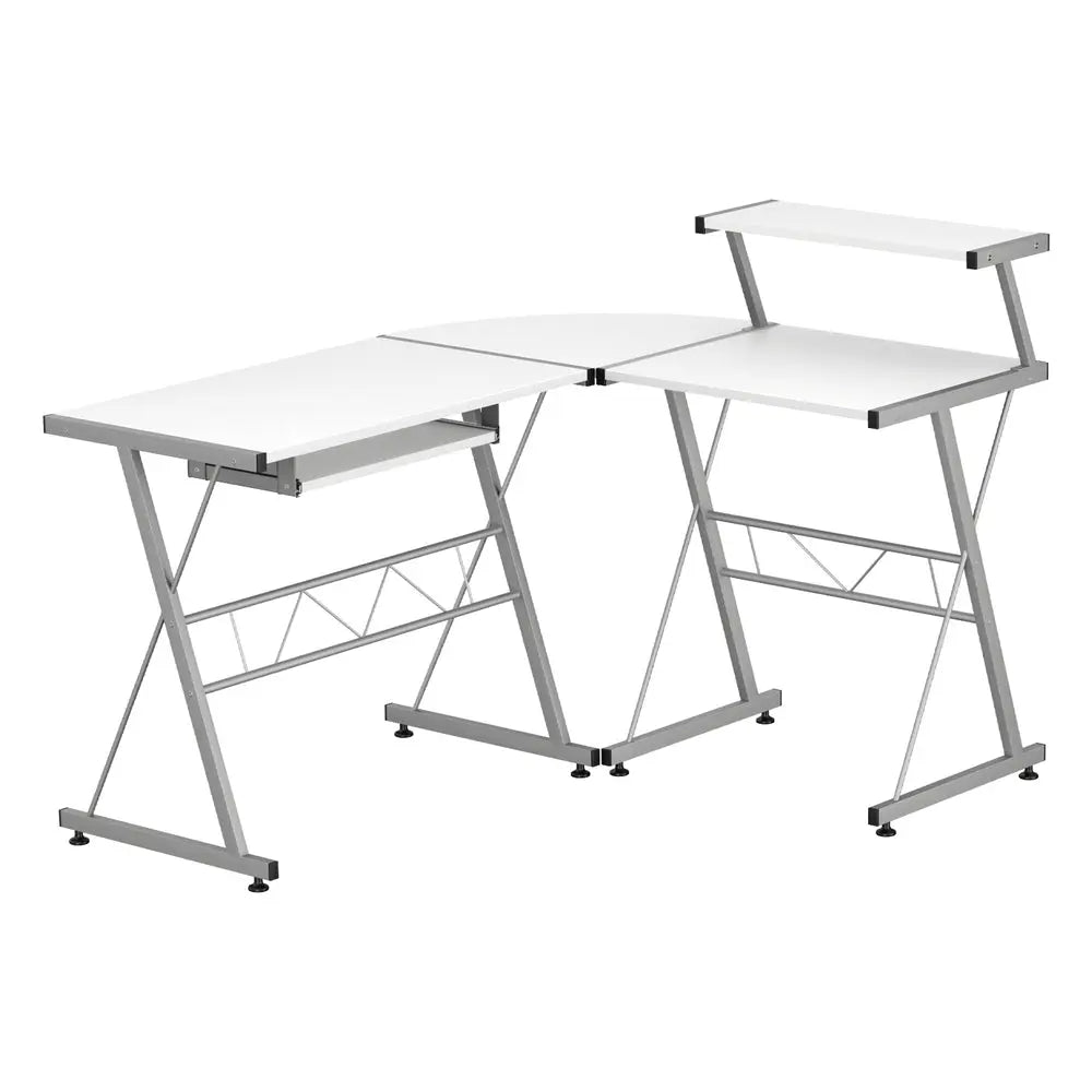Artiss Computer Desk L-Shape Keyboard Tray Shelf White Chez Guru
