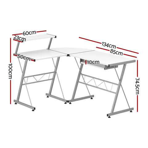 Artiss Computer Desk L-Shape Keyboard Tray Shelf White Chez Guru