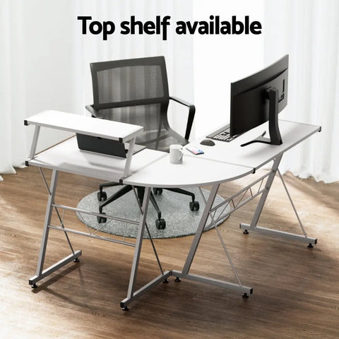 Artiss Computer Desk L-Shape Keyboard Tray Shelf White Chez Guru