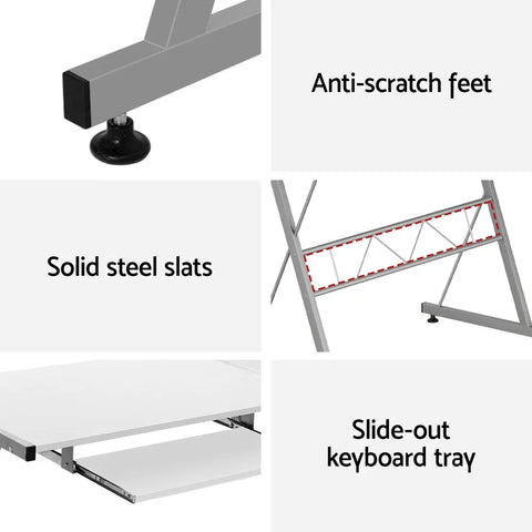 Artiss Computer Desk L-Shape Keyboard Tray Shelf White Chez Guru