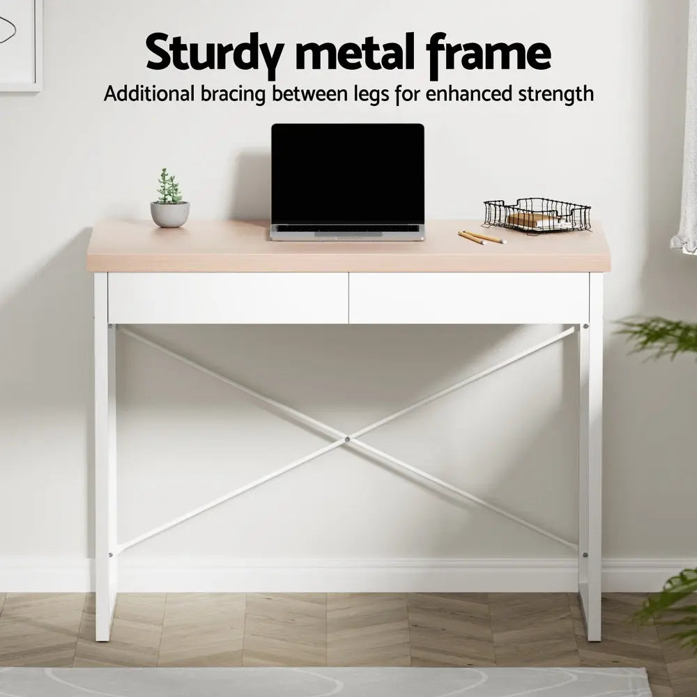 Artiss Computer Desk Drawer Storage Oak 100CM Chez Guru