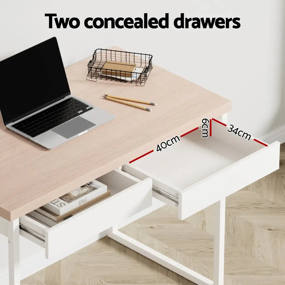 Artiss Computer Desk Drawer Storage Oak 100CM Chez Guru