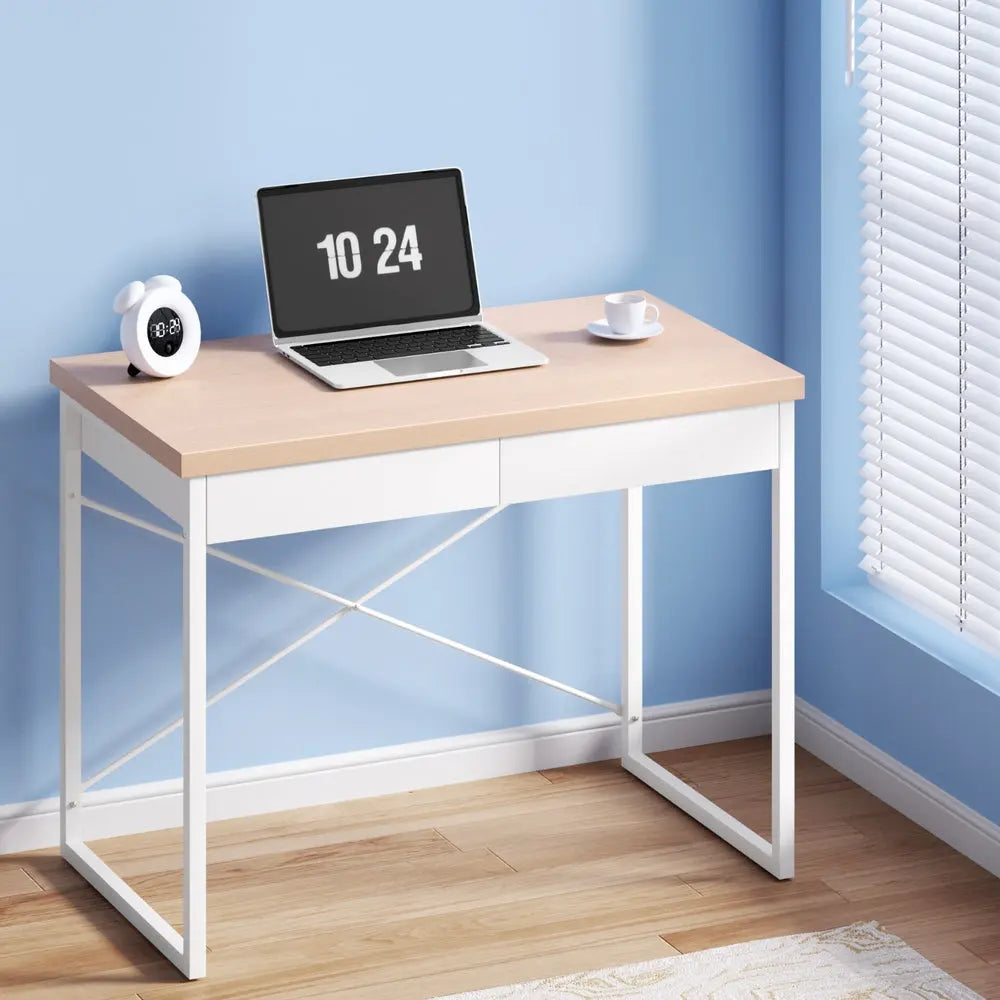 Artiss Computer Desk Drawer Storage Oak 100CM Chez Guru