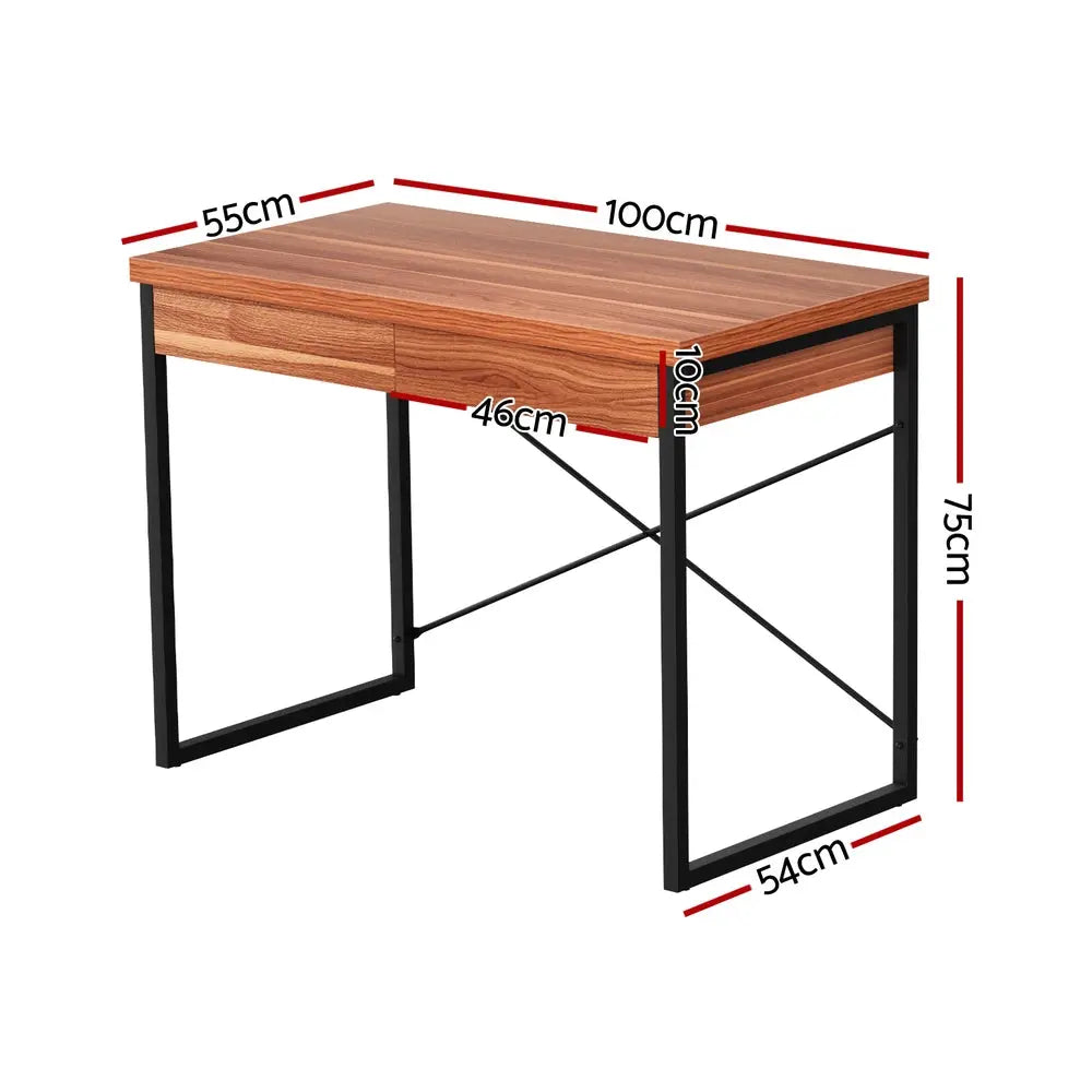 Artiss Computer Desk Drawer Storage Walnut 100CM Chez Guru