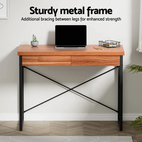 Artiss Computer Desk Drawer Storage Walnut 100CM Chez Guru