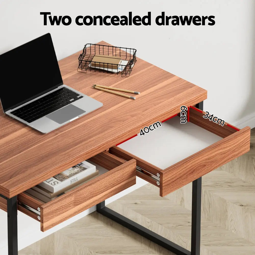 Artiss Computer Desk Drawer Storage Walnut 100CM Chez Guru