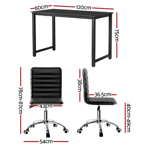 Artiss Computer Desk 120cm Executive Office Chairs Set PU Leather Low Back Black