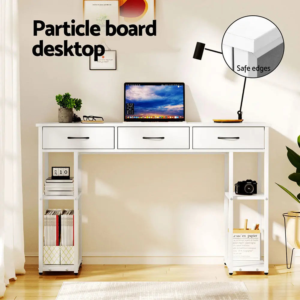 Artiss Computer Desk Drawer Shelves Study Table 120CM White Chez Guru