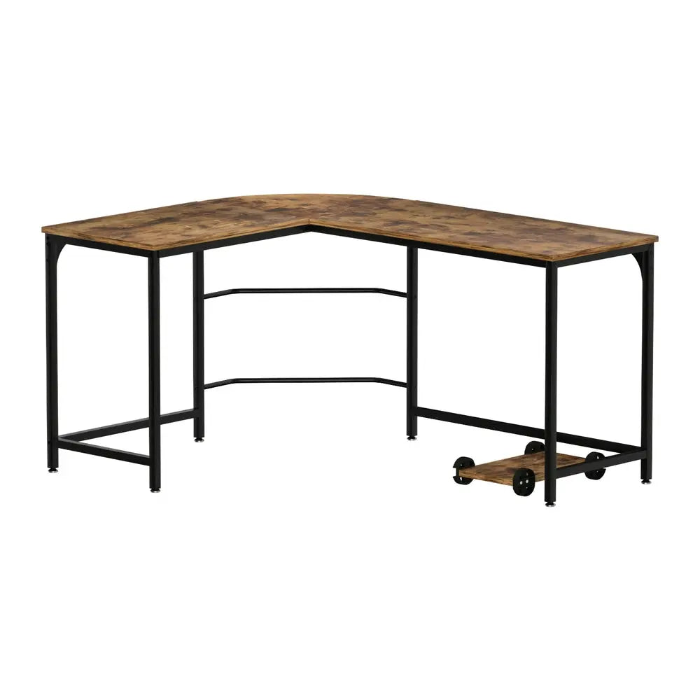 Artiss Computer Desk L-Shape CPU Stand Brown 147CM Chez Guru