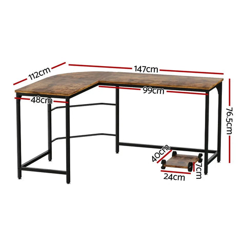 Artiss Computer Desk L-Shape CPU Stand Brown 147CM Chez Guru