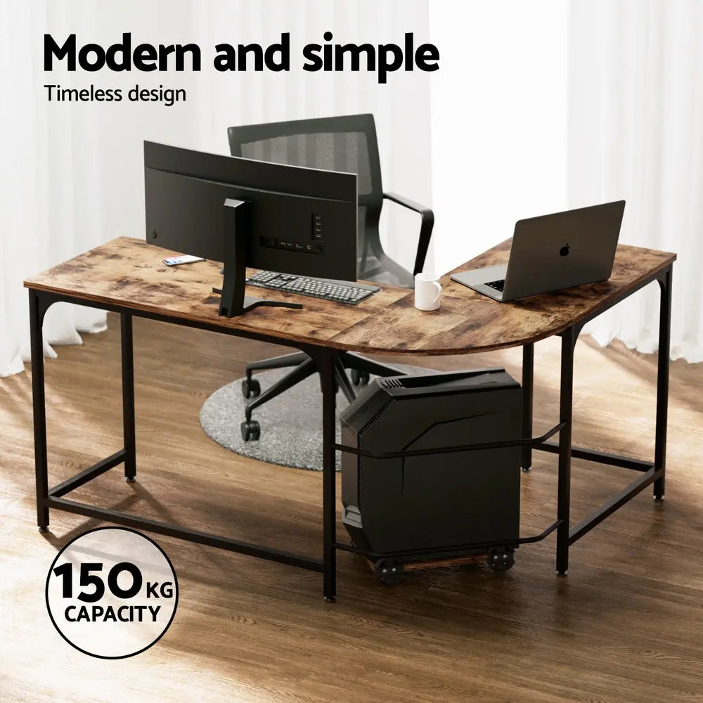 Artiss Computer Desk L-Shape CPU Stand Brown 147CM Chez Guru