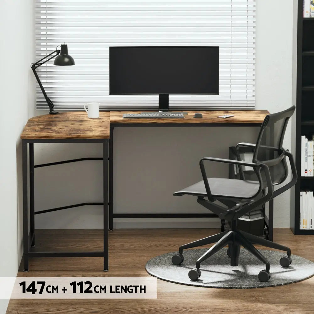 Artiss Computer Desk L-Shape CPU Stand Brown 147CM Chez Guru