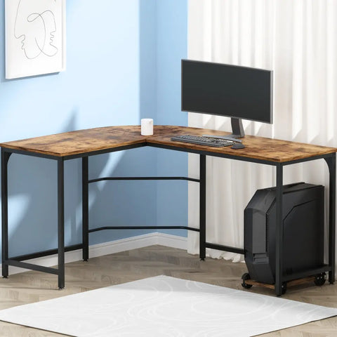 Artiss Computer Desk L-Shape CPU Stand Brown 147CM Chez Guru