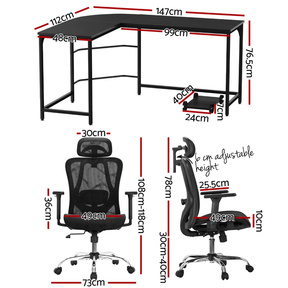 Artiss Computer Desk L-Shape Corner Desks Ergonomic Office Chair Mesh Chairs Chez Guru