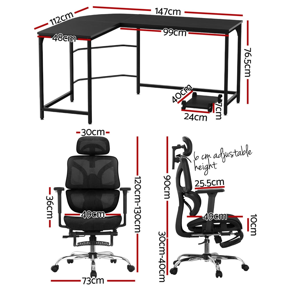 Artiss Computer Desk L-Shape Study Desks Ergonomic Office Chair Mesh Chairs Chez Guru