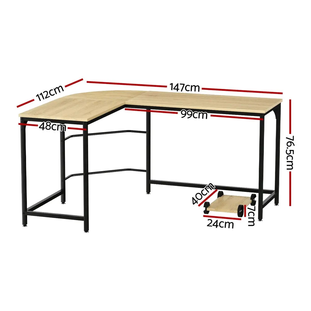 Artiss Computer Desk L-Shape CPU Stand Oak 147CM Chez Guru