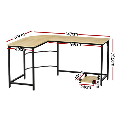Artiss Computer Desk L-Shape CPU Stand Oak 147CM Chez Guru