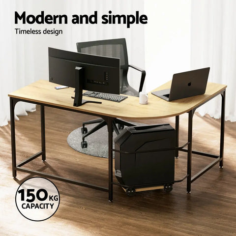 Artiss Computer Desk L-Shape CPU Stand Oak 147CM Chez Guru