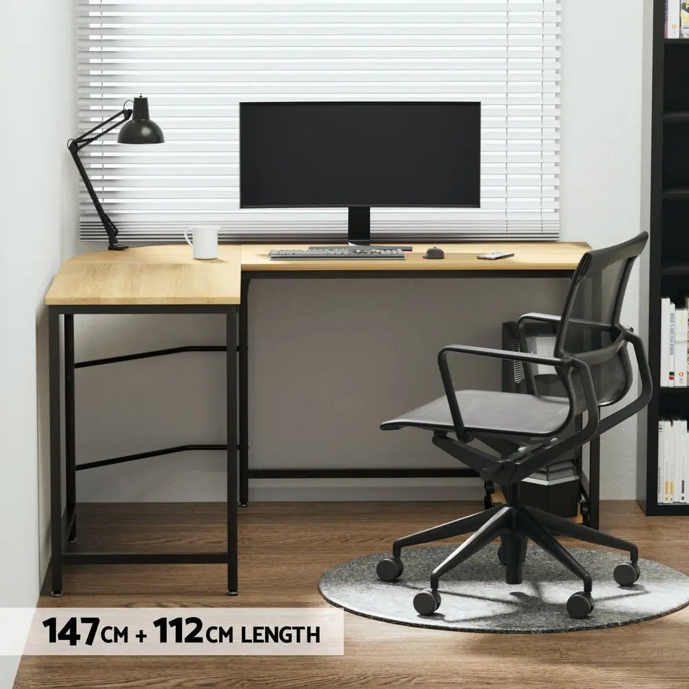 Artiss Computer Desk L-Shape CPU Stand Oak 147CM Chez Guru