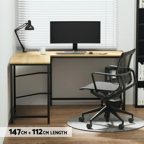 Artiss Computer Desk L-Shape CPU Stand Oak 147CM Chez Guru