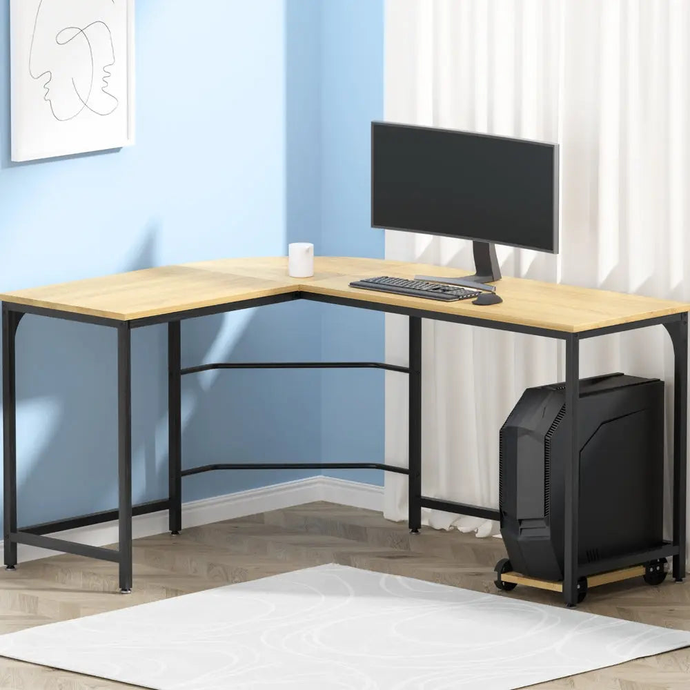 Artiss Computer Desk L-Shape CPU Stand Oak 147CM Chez Guru