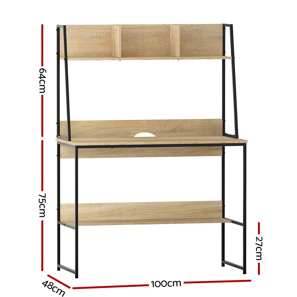 Artiss Computer Desk Bookshelf Storage 100CM Oak Chez Guru