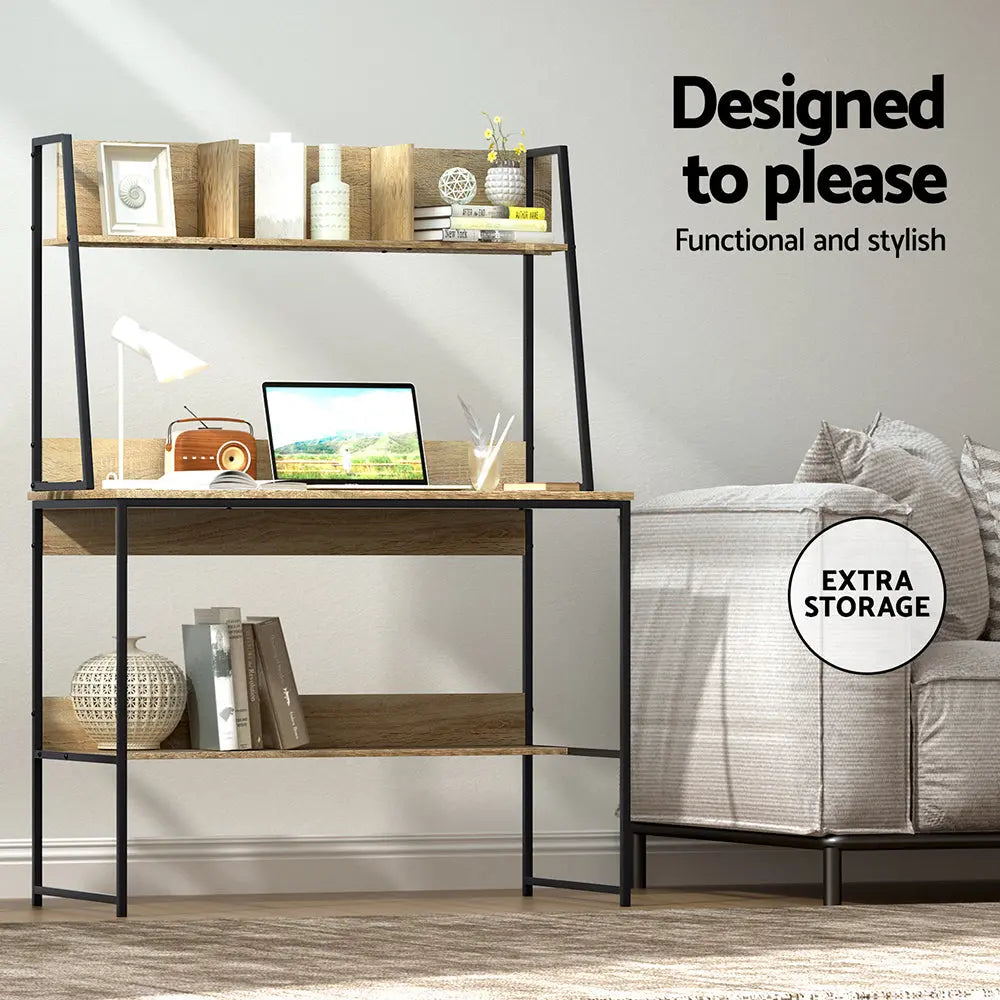Artiss Computer Desk Bookshelf Storage 100CM Oak Chez Guru