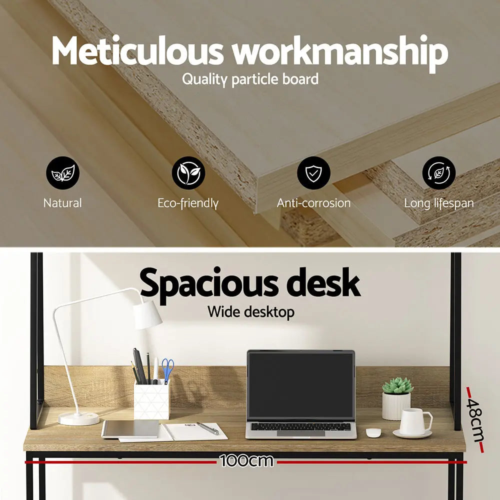 Artiss Computer Desk Bookshelf Storage 100CM Oak Chez Guru