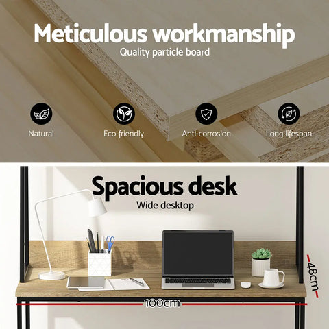 Artiss Computer Desk Bookshelf Storage 100CM Oak Chez Guru