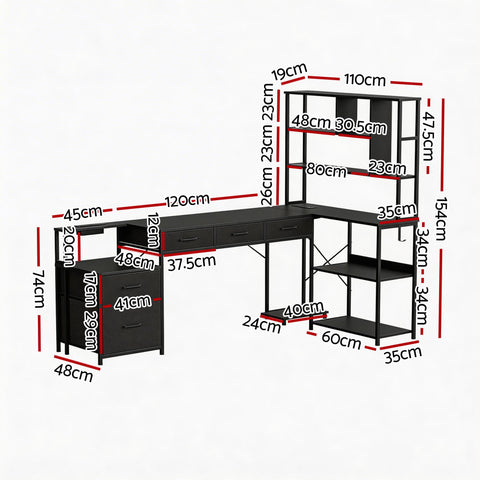 Artiss 200cm L Shaped Gaming Desk Computer Desk with LED Lights & Power Outlets