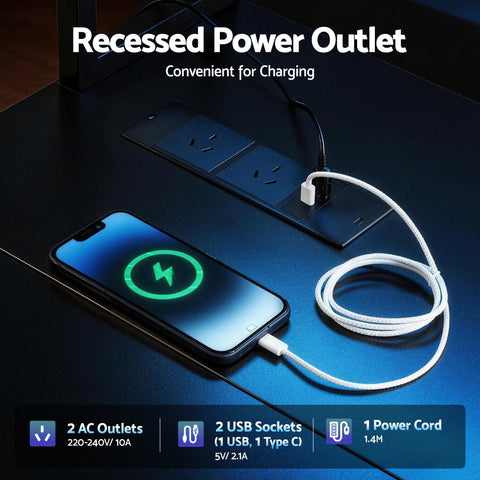 Artiss 200cm L Shaped Gaming Desk Computer Desk with LED Lights & Power Outlets