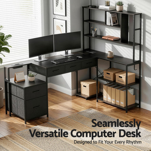 Artiss 200cm L Shaped Gaming Desk Computer Desk with LED Lights & Power Outlets