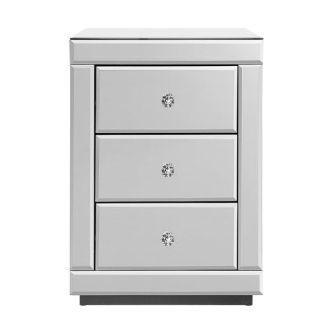 Artiss Bedside Table 3 Drawers Mirrored - PRESIA Silver Chez Guru