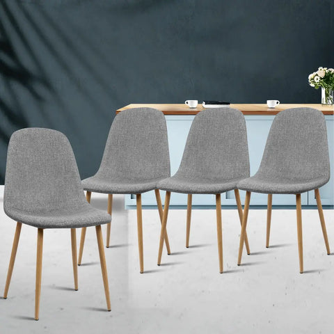 Artiss Dining Chairs Set of 4 Linen Curved Slope Grey Chez Guru
