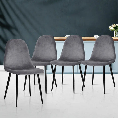 Artiss Dining Chairs Set of 4 Velvet Curved Slope Grey Chez Guru